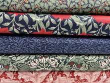 William Morris Yuletide Bloom by V & A Willow Bough Navy Blue Organic Cotton Fabric by 1/4 Metre*