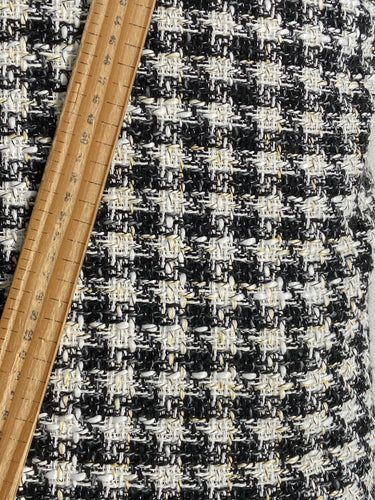 wool blend fashion tweed fabric shack malmesbury black and white houndstooth with silver metallic 2