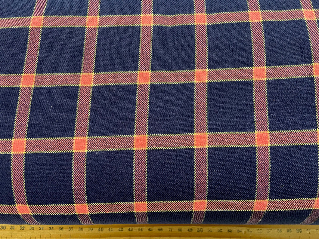 woven stretch tartan plaid check pink navy vicose fabric shack malmesbury