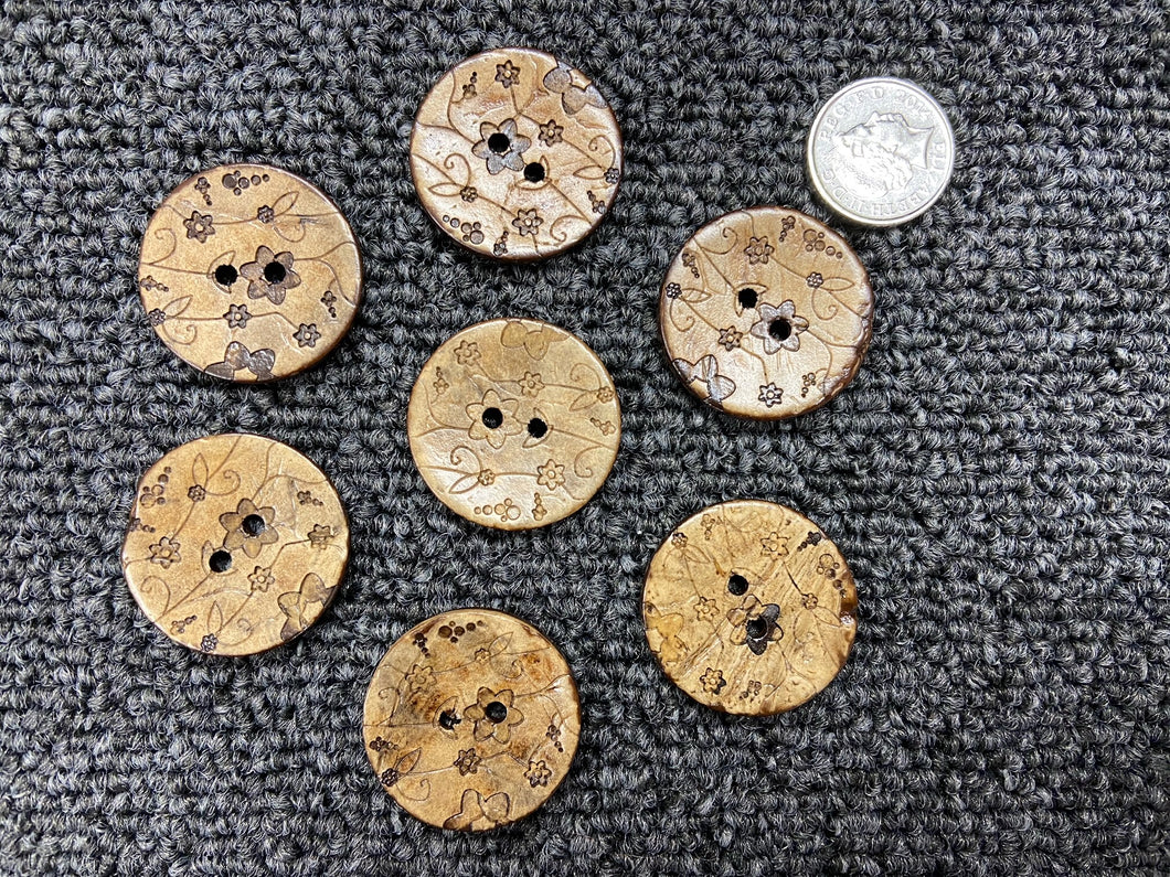 ABC Buttons 2 Hole Wooden floral detail 25mm