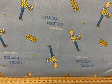 fabric shack sewing quilting sew fat quarter cotton patchwork quilt roald dahl quentin blake charlie and the chocolate factory sweeks wonka bars grandpa joe golden ticket sweets turquoise blue