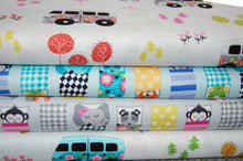 Fabric Shack Sewing Quilting Sew Fat Quarter Cotton Quilt Dressmaking Michael Miller Road Trip Happy Campers Hit the Road Camper Van Camping Sleeping Bag Monkey Elephant Fox Dog Frog
