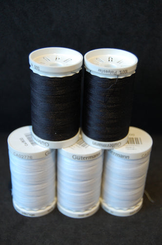 Fabric Shack Sewing Quilting Sew Fat Quarter Cotton Quilt Patchwork Dressmaking Extra Long  Thread Polyester 500m Black 000 White 800