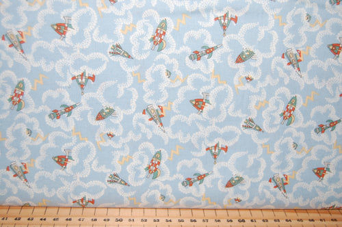 Fabric Shack Sewing Quilting Sew Fat Quartr Cotton Quilt Patchwork Dressmaking Liberty Lazenby Adventures in the Sky Space Rocket Spaceship Star Cloud Balloon Pattern Nabulae Cover Dance My Li (5)