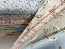 Guess How Much I Love You Fabric Shack Malmesbury Cotton Rabbits Love  Hare Bunny Moon Stars Cuddles Blue leaves leaf