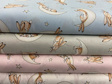 Guess How Much I Love You Fabric Shack Malmesbury Cotton Rabbits Love  Hare Bunny Moon Stars Cuddles Sleepy Moon Grey