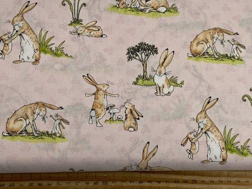 Guess How Much I Love You Fabric Shack Malmesbury Cotton Rabbits Love  Hare Bunny Moon Stars Hare Cuddles Pink