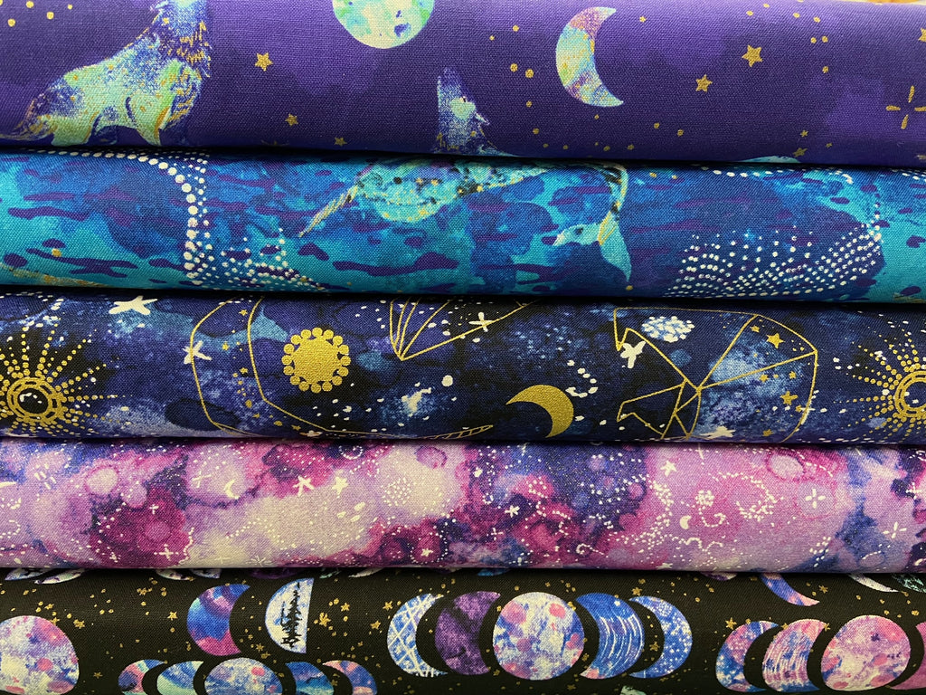 3 Wishes Arctic Wonder Whale Watch Blue Metallic Cotton Fabric by 1/4