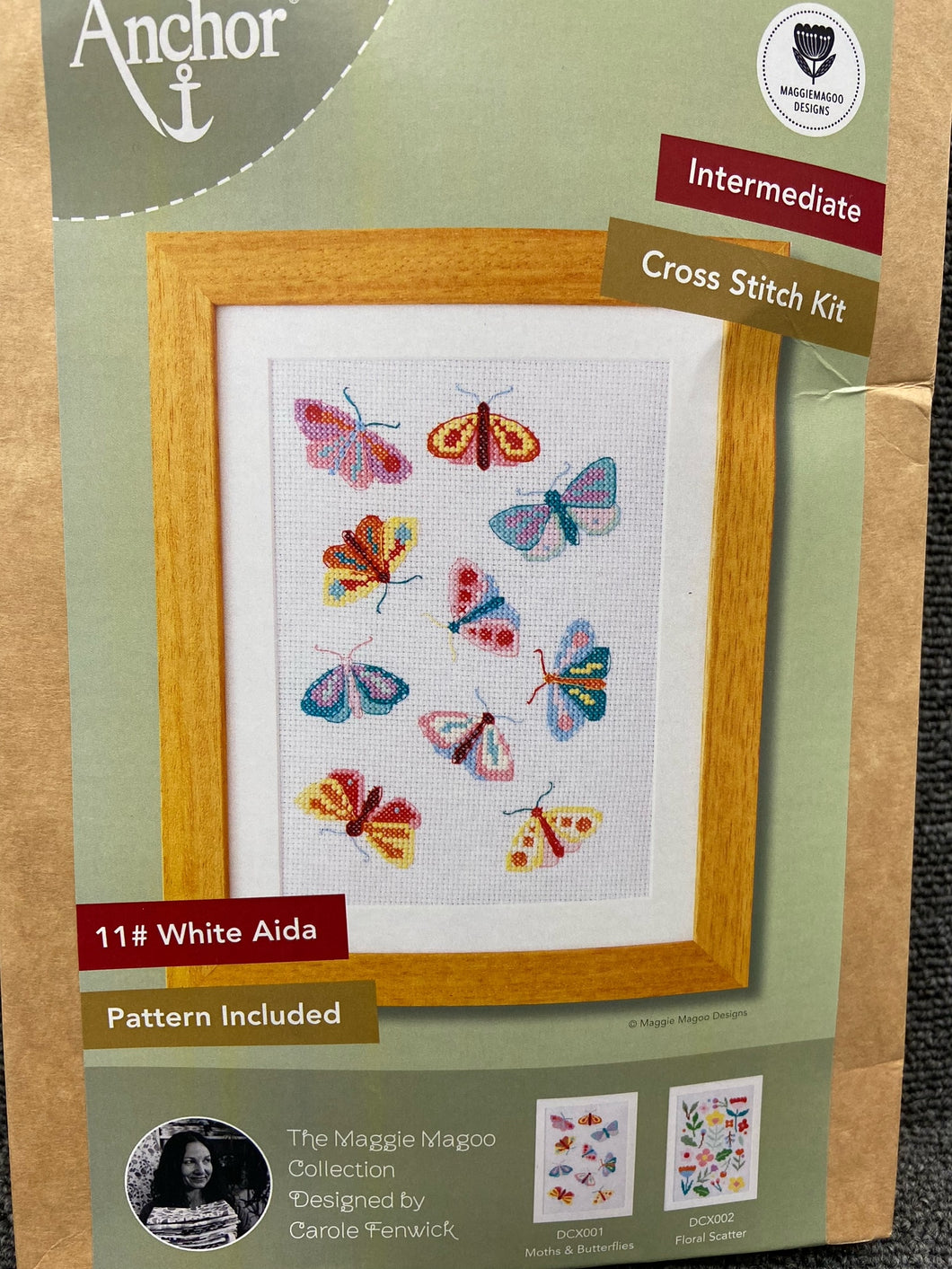 carole fenwick maggie moo collection designs intermediate cross stitch kit moths butterflies butterfly