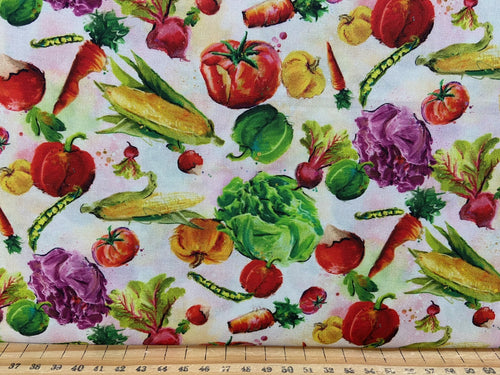 connie haley 3 three wishes welcome to the funny farm pig cow goat chicken hen chick bunny rabbit hare veggies  multi vegetables cotton fabric shack malmesbury