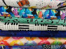 connie haley rhythum hues panel piano brass drums guitar trumpet saxophone cotton fabric shack malmesbury 2