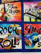 connie haley rhythum hues panel piano brass drums guitar trumpet saxophone cotton fabric shack malmesbury 2