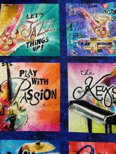 connie haley rhythum hues panel piano brass drums guitar trumpet saxophone cotton fabric shack malmesbury 2