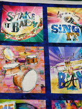 connie haley rhythum hues panel piano brass drums guitar trumpet saxophone cotton fabric shack malmesbury 2