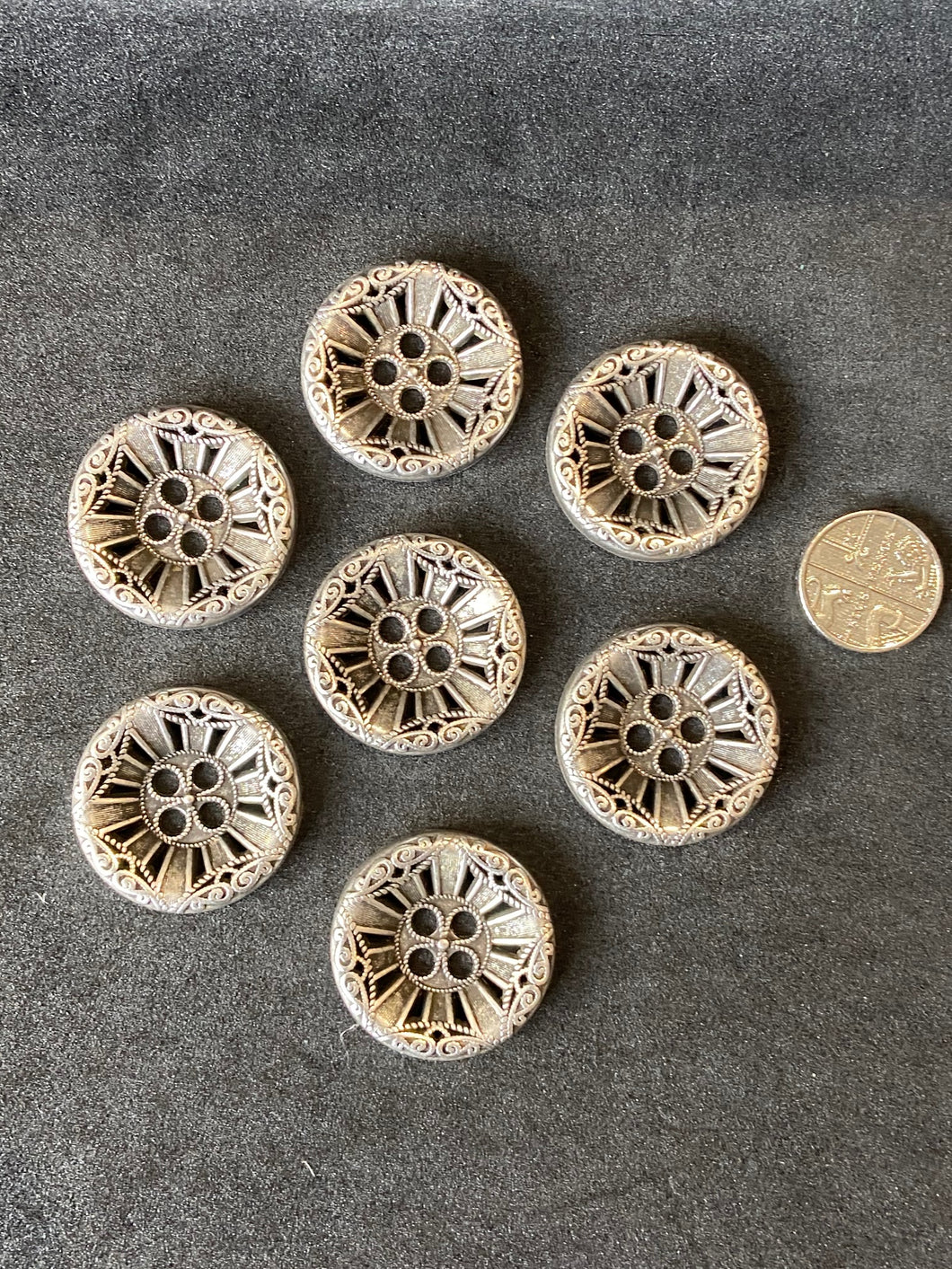 fabric shack haberdashery sewing dressmaking buttons metal silver 4 hole 28mm
