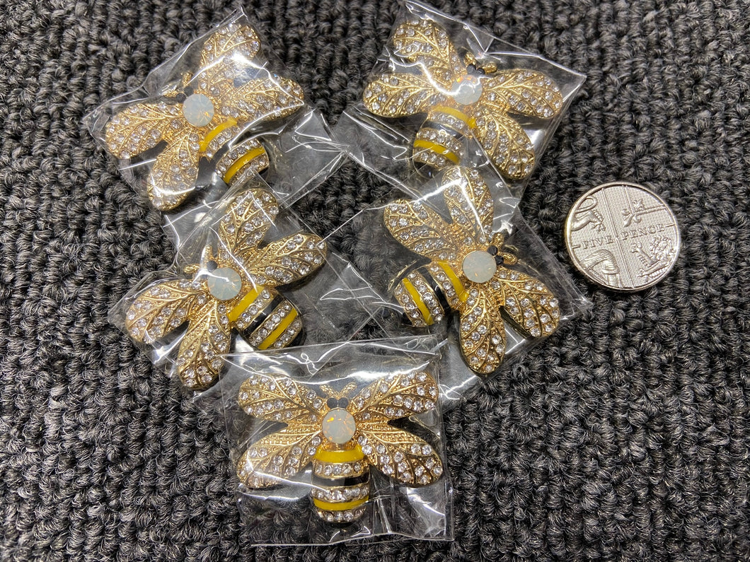 fabric shack haberdashery sewing dressmaking buttons shank Diamonte and Enamel Bee Button 30mm Gold