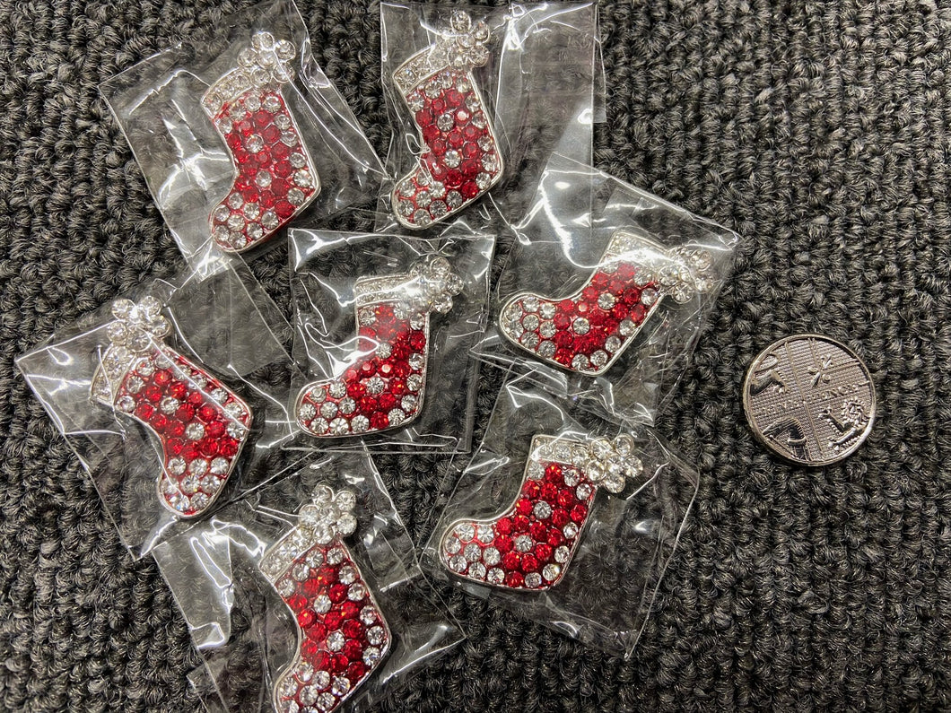 fabric shack haberdashery sewing dressmaking buttons shank Diamonte christmas stocking Button 25mm Silver