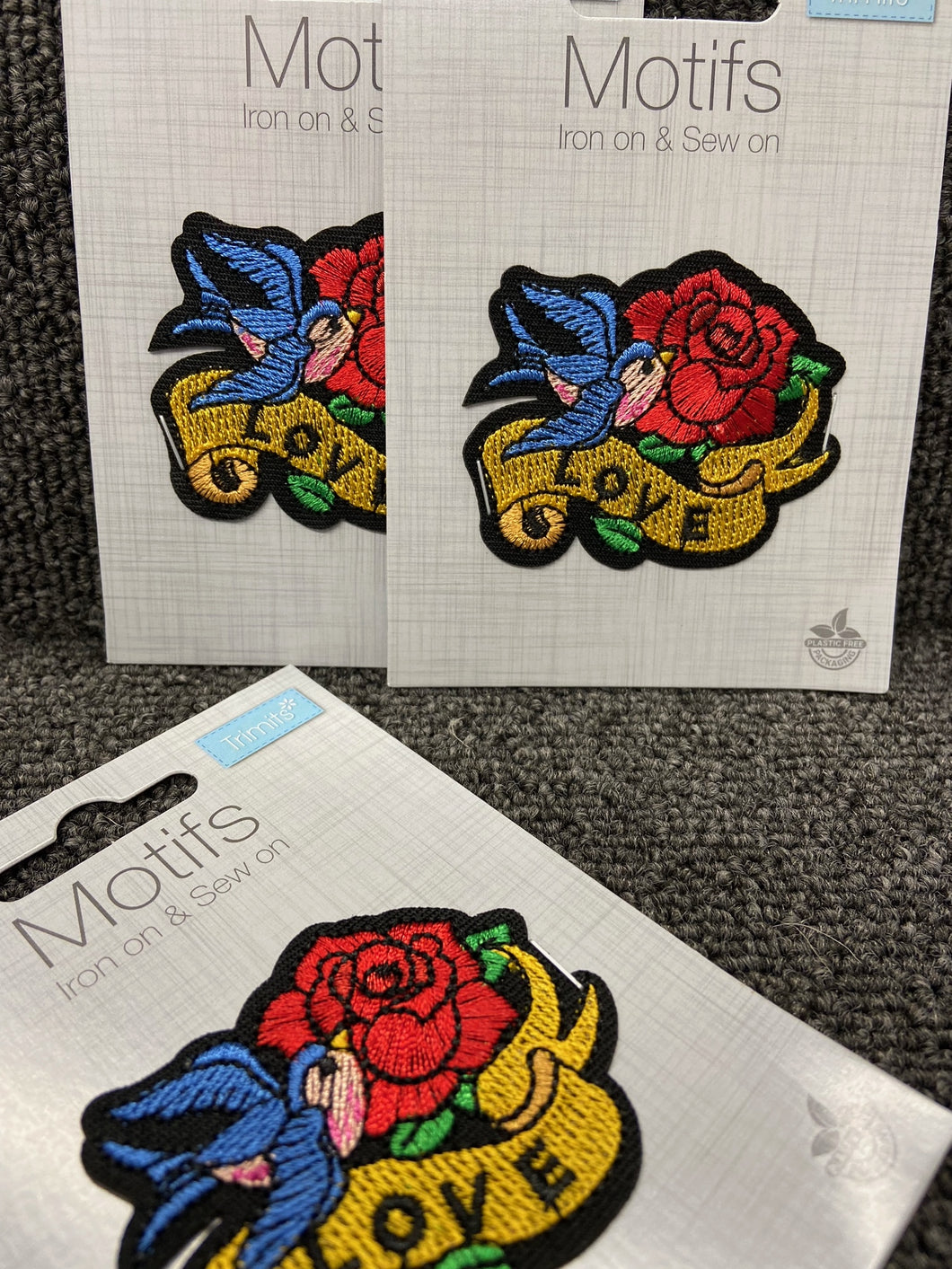 fabric shack malmesbury mending reparis motif motifs patch patches iron on sailor swallow rose love