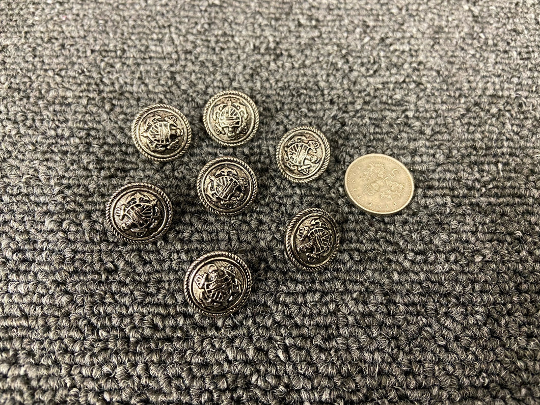 fabric shack sewing knitting knit knitwear metal round military navy army rimmed silver button 15mm shank 2b556