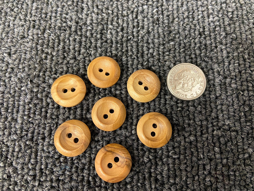 fabric shack sewing knitting knit knitwear olive wood wooden round rimmed button 15mm 2 hole