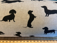 fabric shack sewing quilting sew cotton polyester linen look daxi daxies dachshund sausage dog weiner craft home curtain blinds natural  print (2)