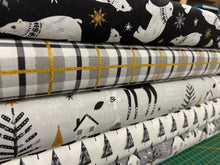 fabric shack sewing quilting sew fat quarter cotton patchwork quilt 3 three wishes christmas holiday xmas peace on earth check plaid grey metallic gold stripe