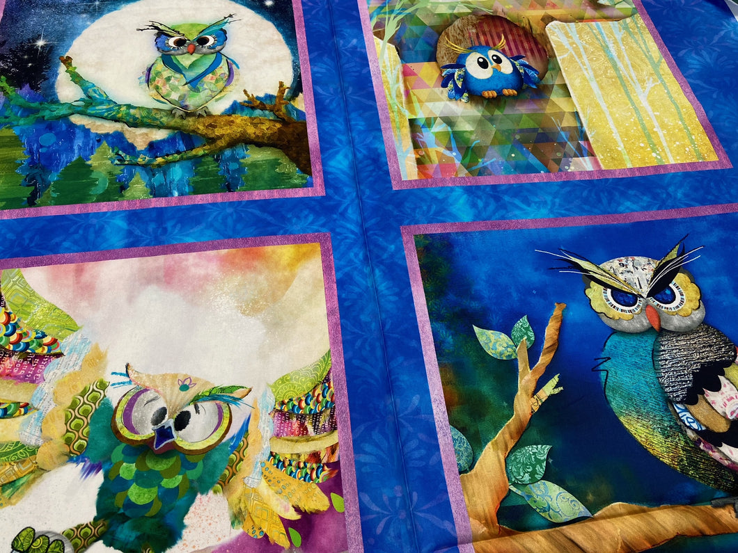 fabric shack sewing quilting sew fat quarter cotton patchwork quilt connie haley 3 three wishes panel go owl out 4