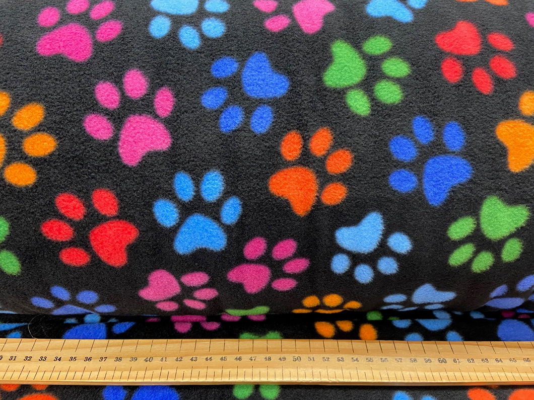 fabric shack sewing quilting sew fat quarter cotton patchwork quilt dog doggie cat paw prints multi coloured black puppy kitten kitty polar anti pill fleece