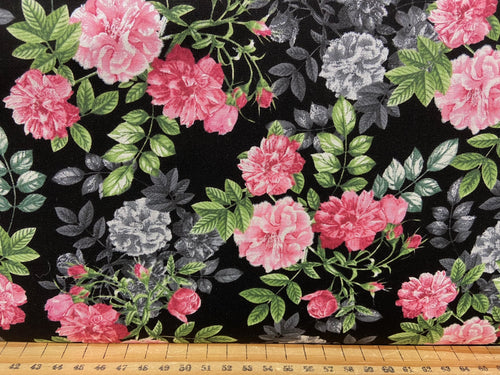 fabric shack sewing quilting sew fat quarter cotton patchwork quilt greta lynn kanvas studios pearl ballet pearlescent floral flowers black