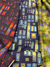 fabric shack sewing quilting sew fat quarter cotton patchwork quilt karen gillis taylor clothworks city lights abstract building flowers bright foliage cat panel cityscape blue house home