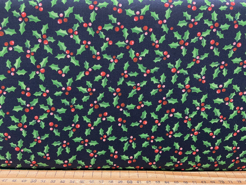 fabric shack sewing quilting sew fat quarter cotton patchwork quilt michael miller under the mistletoe tiny holly berry black