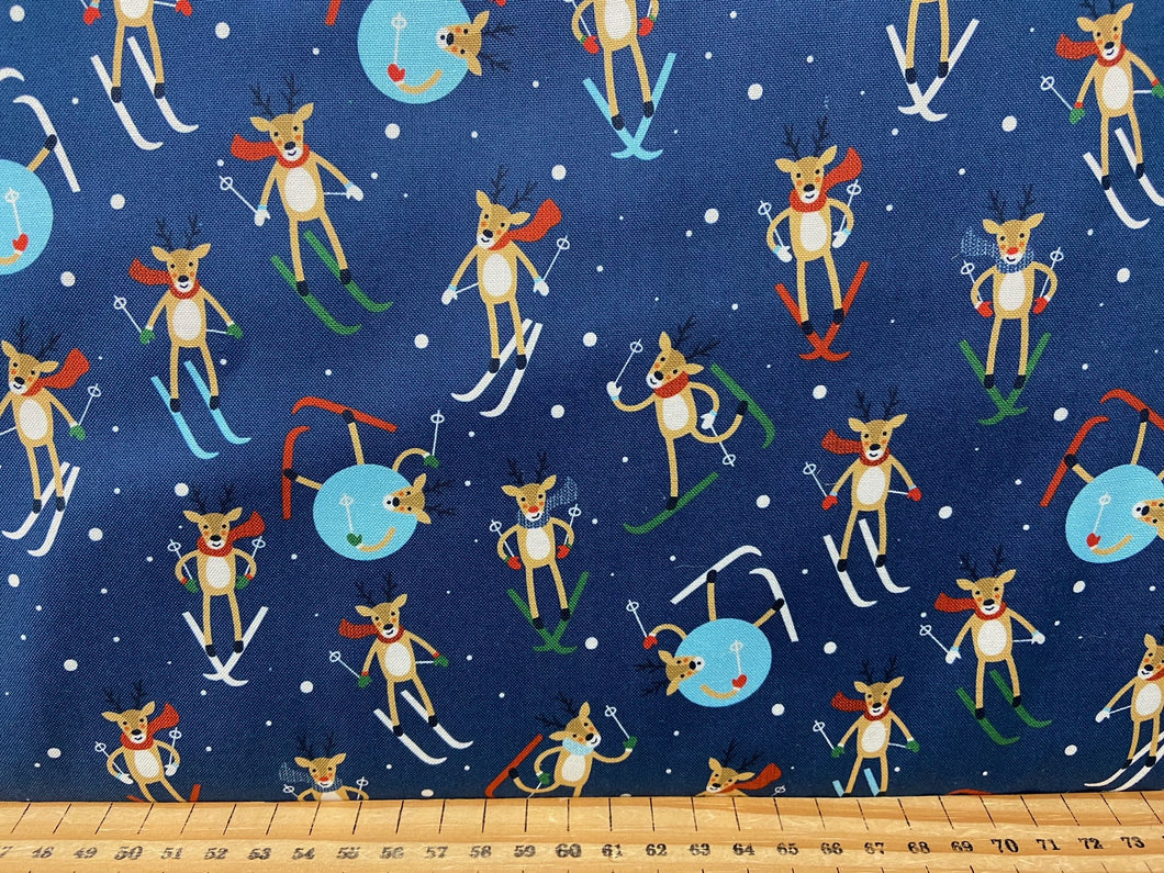 fabric shack sewing quilting sew fat quarter cotton quilt moda jolly season skiing reindeer ski snow