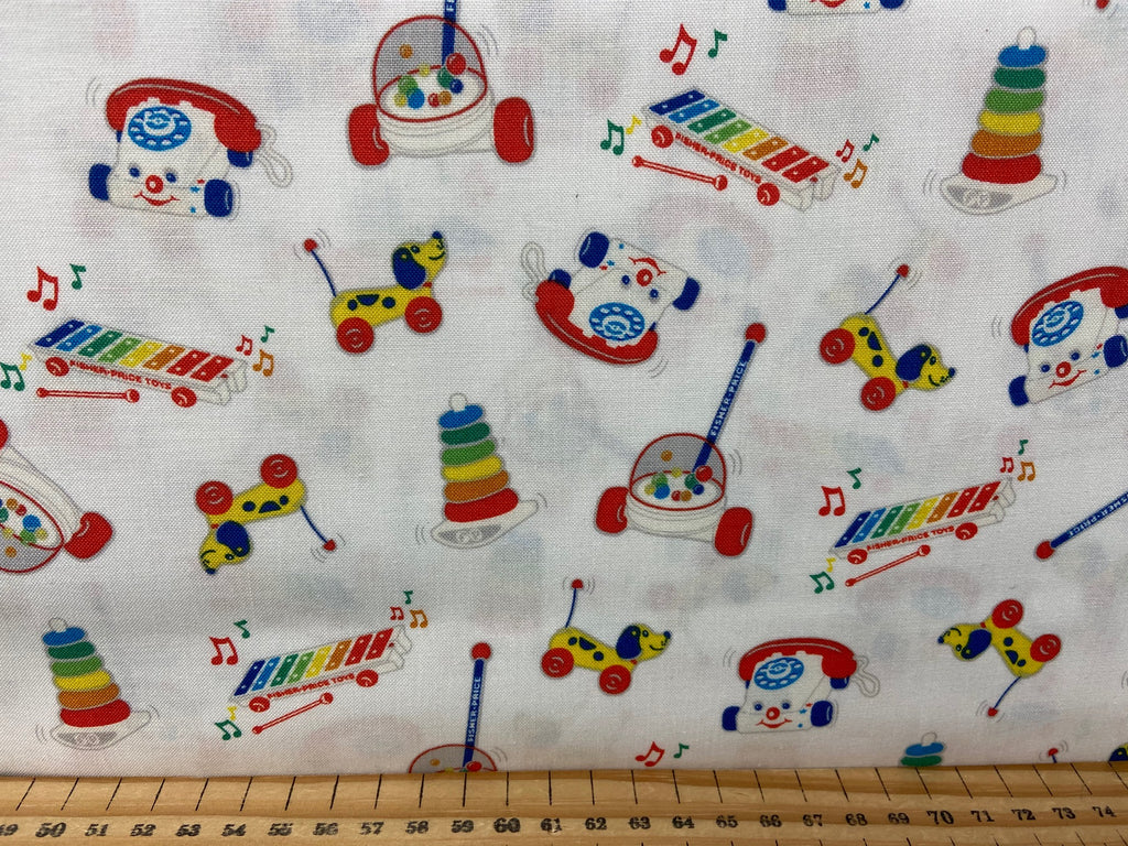 Mattel for Riley Blake Fisher Price Classic Toys Scatter White Cotton