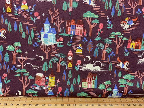 fabric shack sewing quilting sew fat quarter cotton quilt riley blake jill howarts beauty and & the best tea rose castle woodland ride horse woodland ride purple
