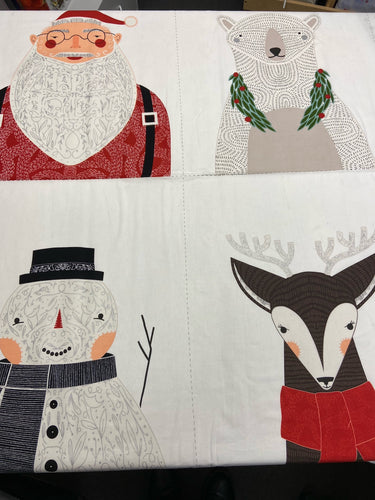 gingiber moda merrymaking merry making christmas 4 plate panel cotton fabric shack malmesbury father christmas polar bear snowman reindeer santa