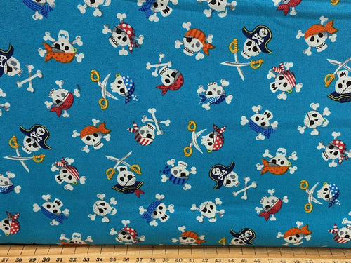 makower pirates blue skulls crossbones cotton malmesbury fabric shack