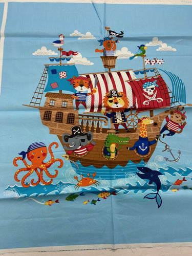 makower pirates flag multi block panel  skull crossbones cotton malmesbury fabric shack