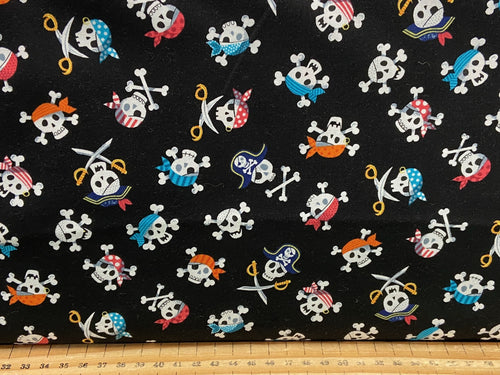 makower pirates skulls black  skull crossbones cotton malmesbury fabric shack