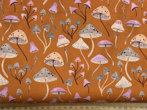 Dashwood Maple Woods Toadstools Warm Orange Cotton Fabric by 1/4 Metre*