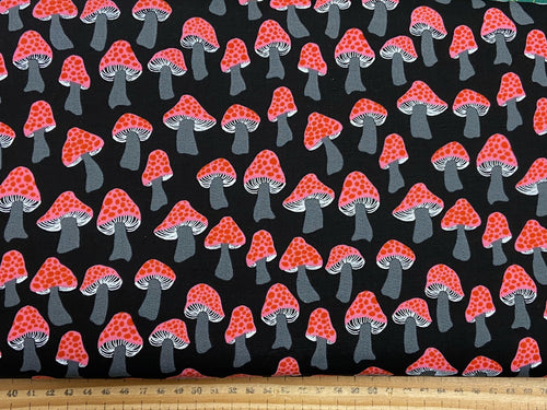 sarah watts ruby star society firefly mushroom toadstools black cotton fabric shack malmesbury