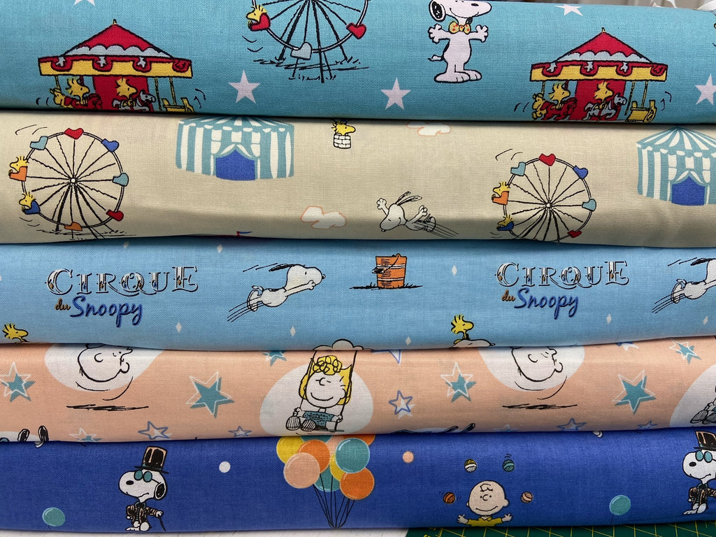 Schultz Peanuts Snoopy Circus Tents Natural Cotton Fabric by 1/4 Metre