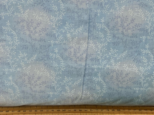 sew simple kingfisher tonal vineyard extra wide quilt backing fern flower vine light blue cotton fabric shack malmesbury