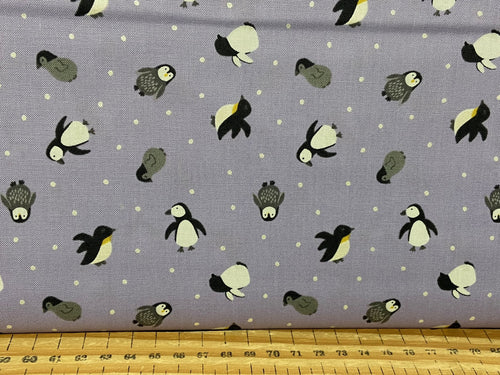 small things polar animals lewis & and Irene penguin lilac cotton fabric shack malmesbury