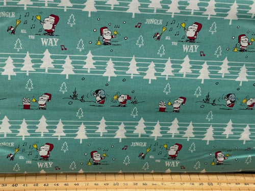 snoopy christmas cotton fabric shack malmesbury linus woodstock peppermint patty charlie brown lucy jingle all the way turquoise