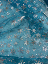 snowflake snow flake christmas frozen organza silver turquoise blue metallic fabric shack malmesbury
