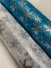 snowflake snow flake christmas frozen organza white turquoise blue silver metallic fabric shack malmesbury