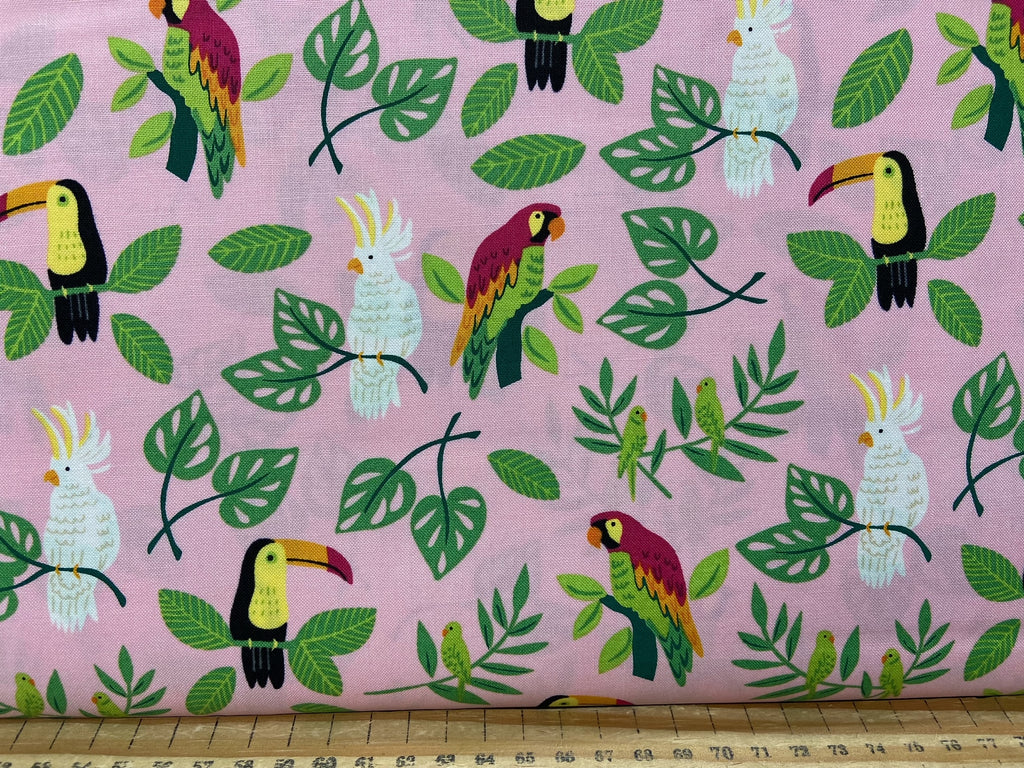 Stacy Iest Hsu For Moda Jungle Paradise Birds Pink Cotton Fabric By 1 Fabric Shack Malmesbury