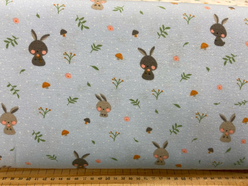 sweet bunny brushed cotton flannel bunnies rabbit mushroom toadstool baby blue fabric shack malmesbury