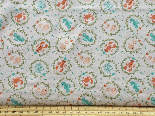 the sea and me stacy iest hsu moda seaside lobster seafood pink fish sea cotton fabric shack malmesbury