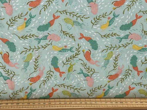 the sea and me stacy iest hsu moda seaside mermaid seafoam blue sea cotton fabric shack malmesbury